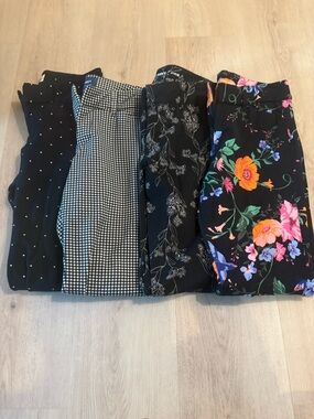 Four Black Patterned Women's Pants Bundle - Polka Dot, Gingham, Floral